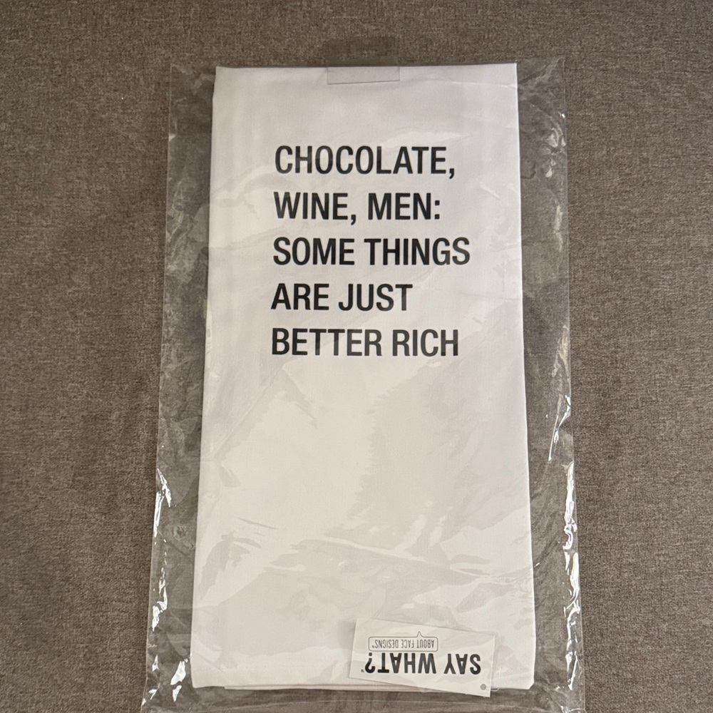 White Graphic Tea Towel - Chocolate, Wine, Men: some things are just better rich